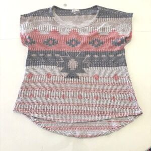 blu planet Knit Top Women XL Grey Pink Aztec Southwestern BP15412 US